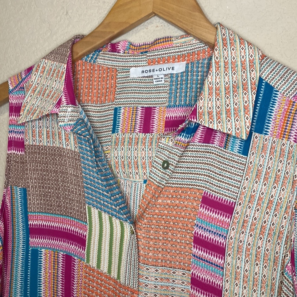 Rose + Olive Patchwork Button Down Sleeveless Top… - image 6